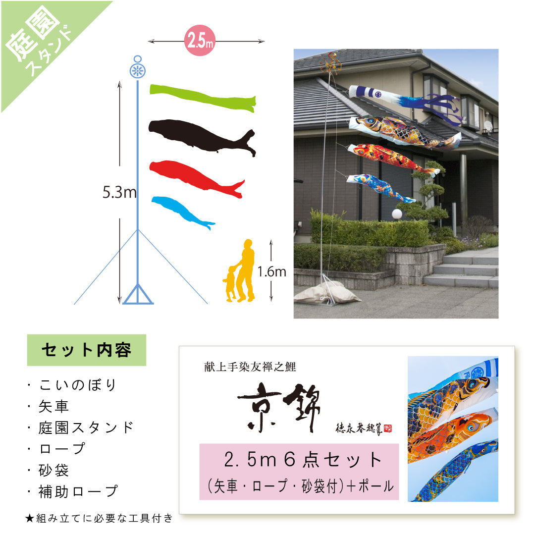 献上手染友禅之鯉【京錦】6点 庭園スタンドセット