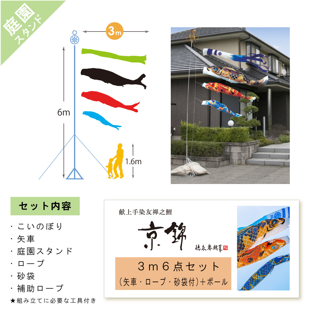 献上手染友禅之鯉【京錦】6点 庭園スタンドセット