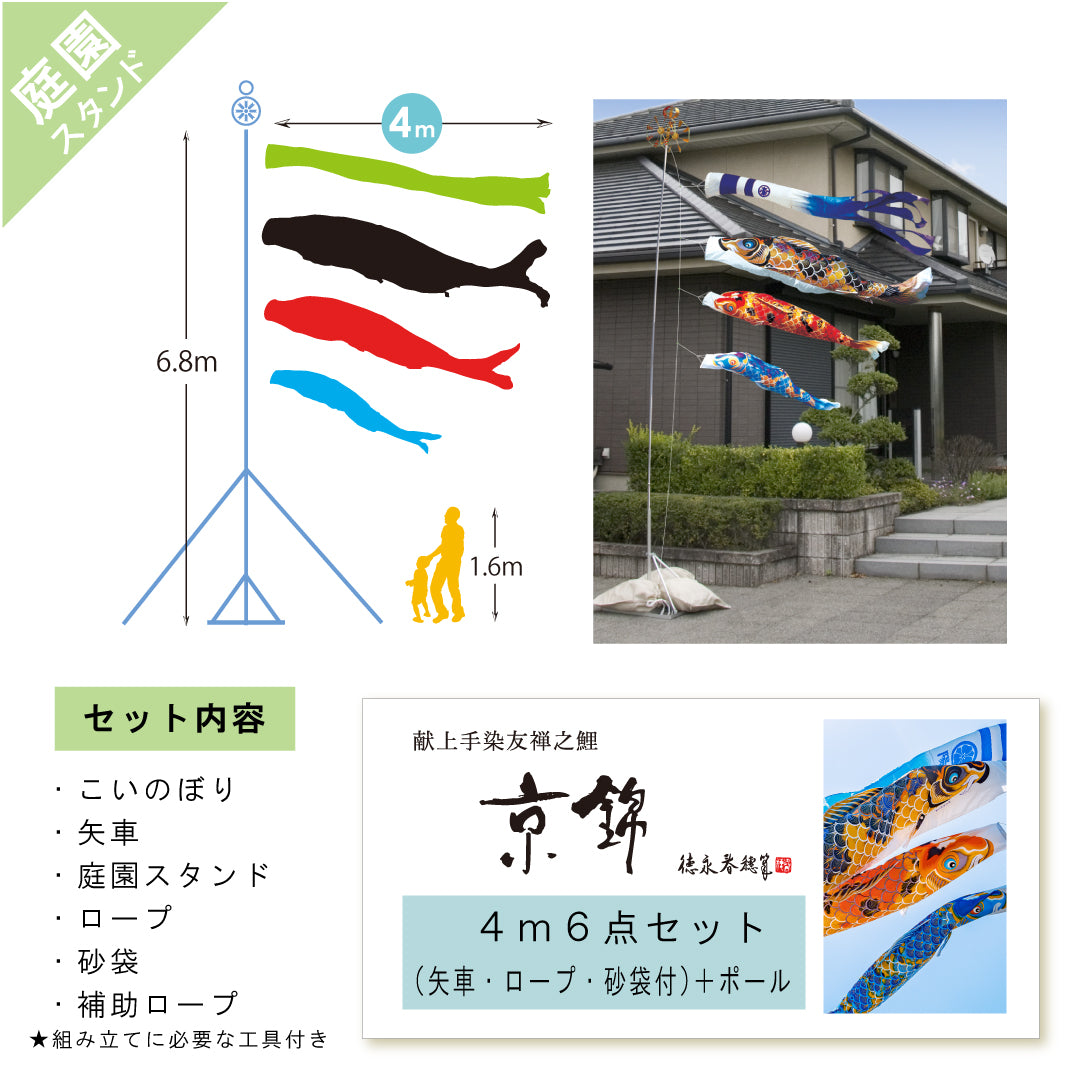 献上手染友禅之鯉【京錦】6点 庭園スタンドセット