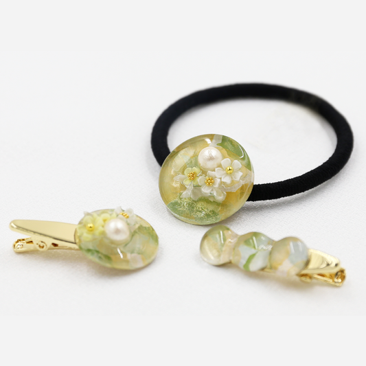 Set of 3 tsumami hair accessories <yellow>