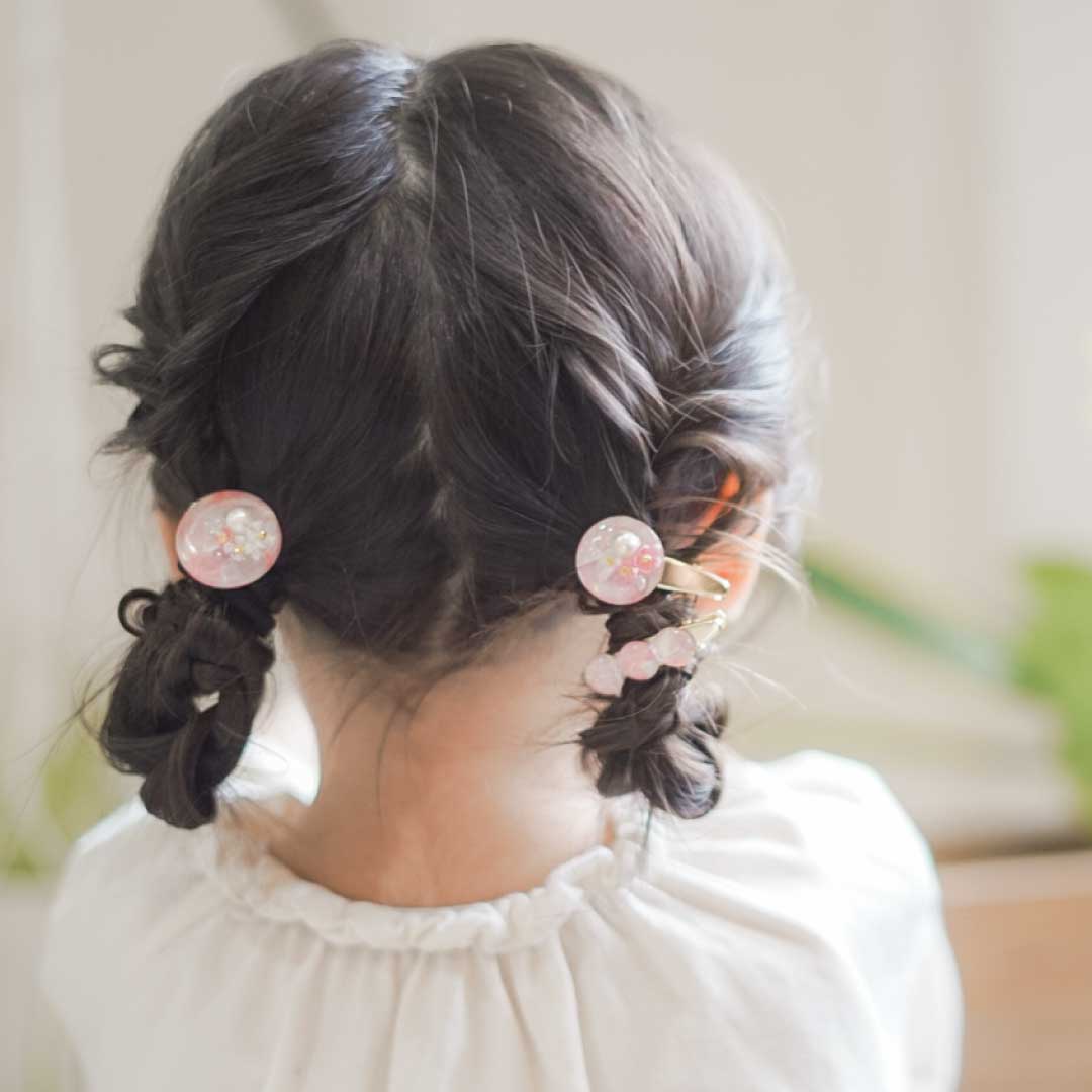 つまみ細工のヘアアクセサリー3つセット<桃色>