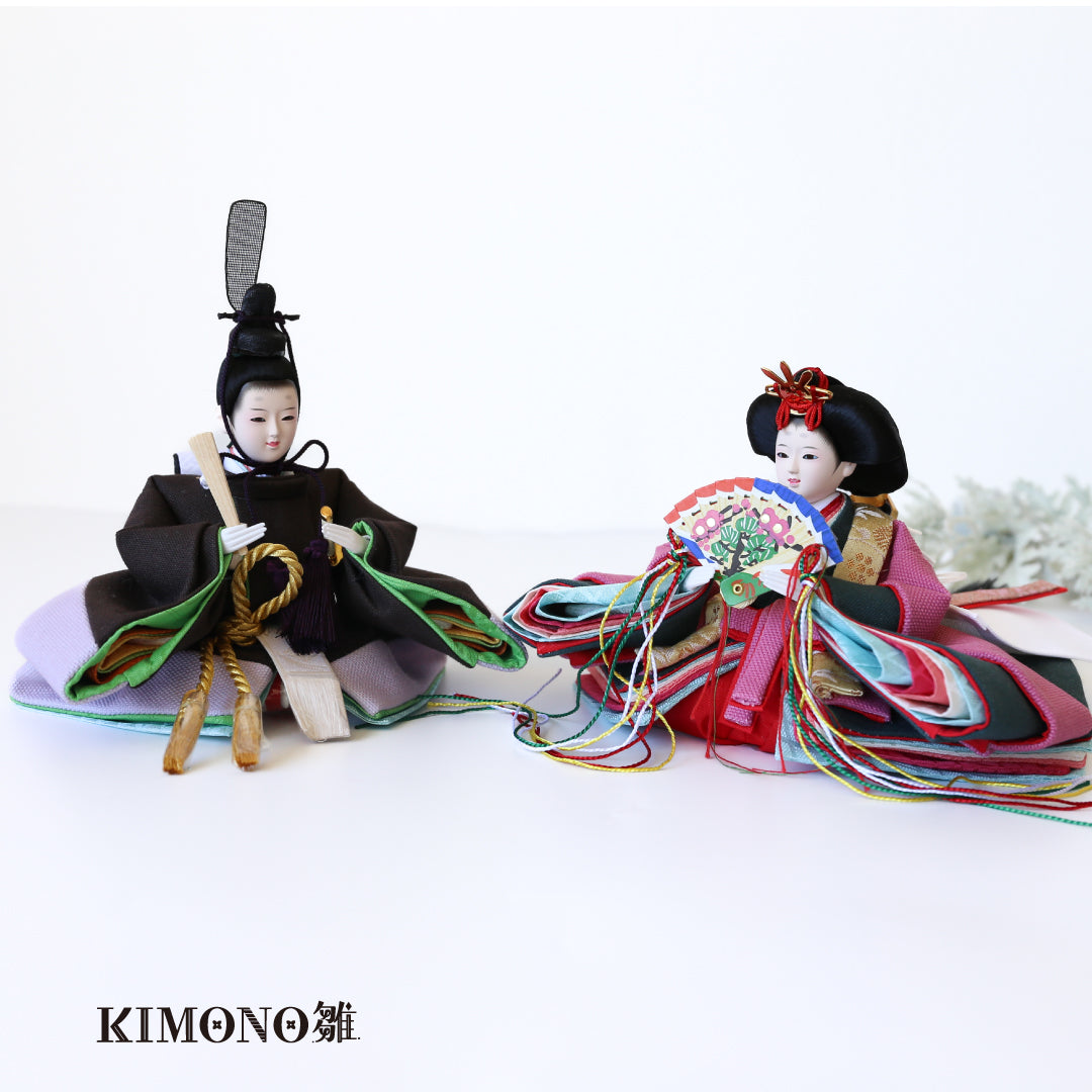 KIMONO Hina 2. Poupées en toile décoratives Prince et Princesse en matériaux vivants