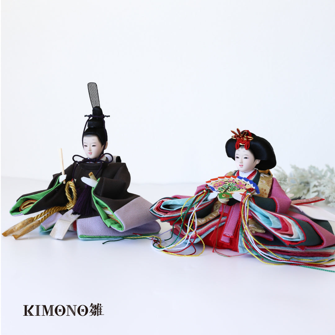 KIMONO Hina 2. Poupées en toile décoratives Prince et Princesse en matériaux vivants