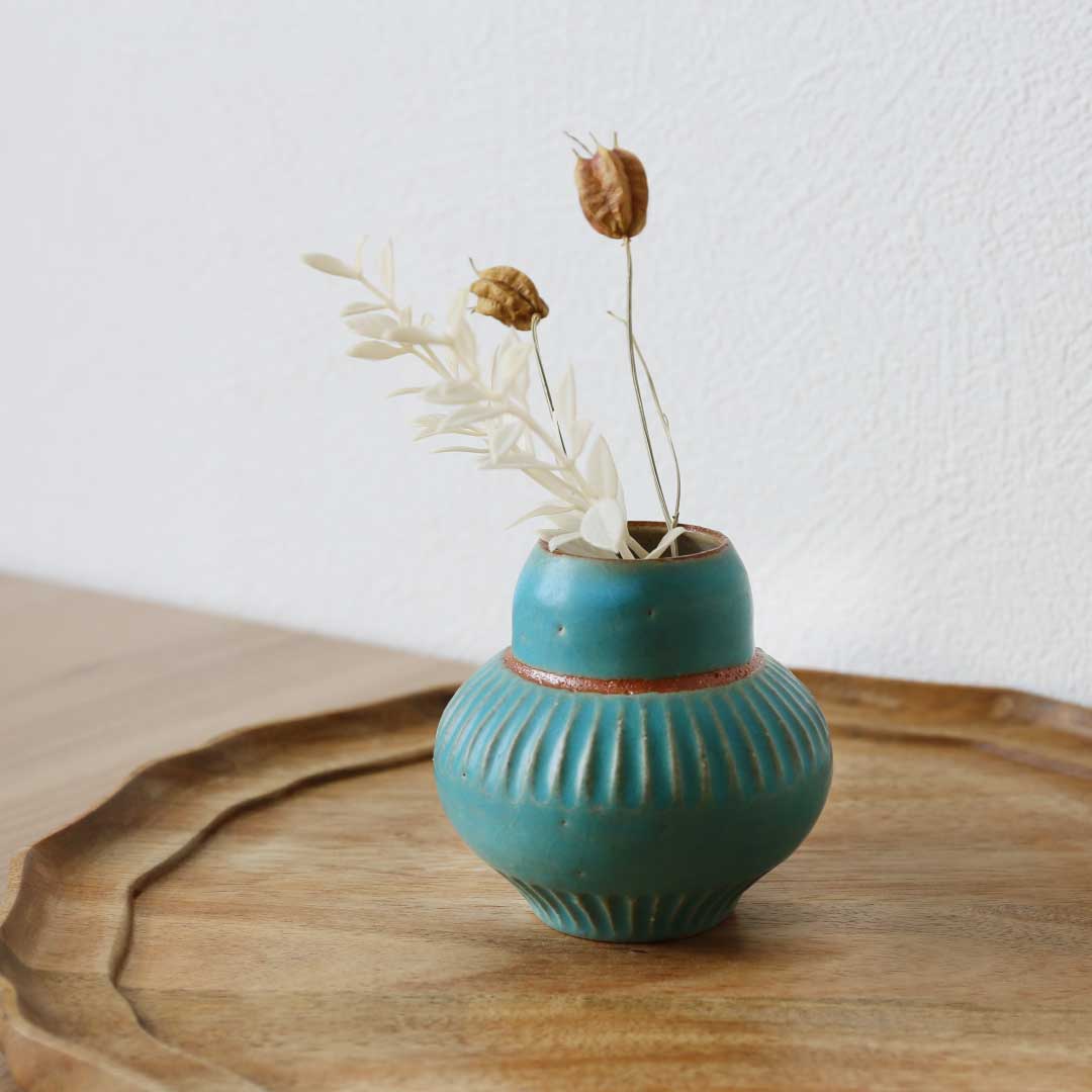 Vase à fleur unique, Shinogi, bleu turc, Bukyo
