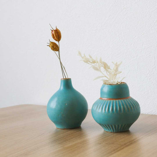 Vase à fleur unique, Shinogi, bleu turc, Bukyo