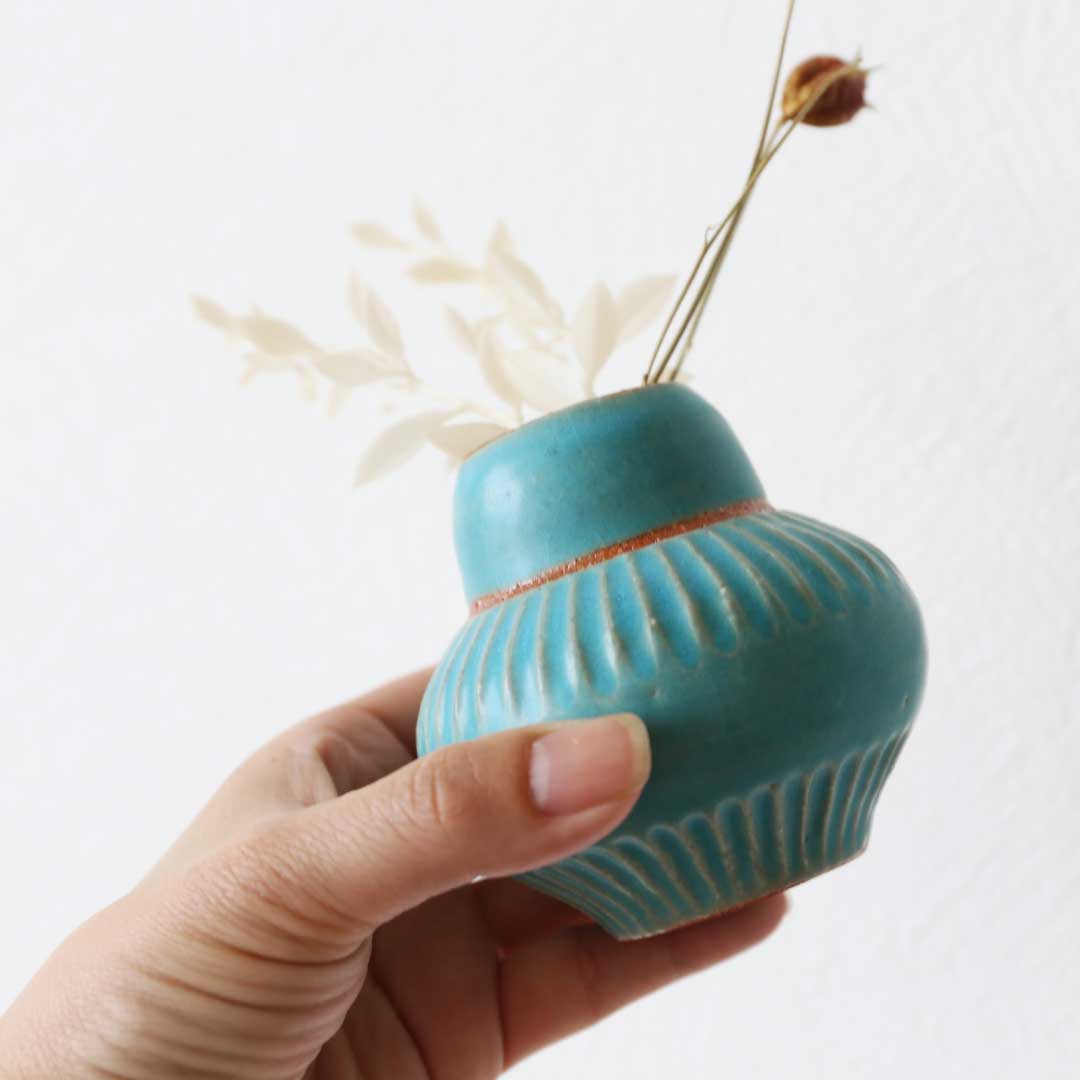 Vase à fleur unique, Shinogi, bleu turc, Bukyo