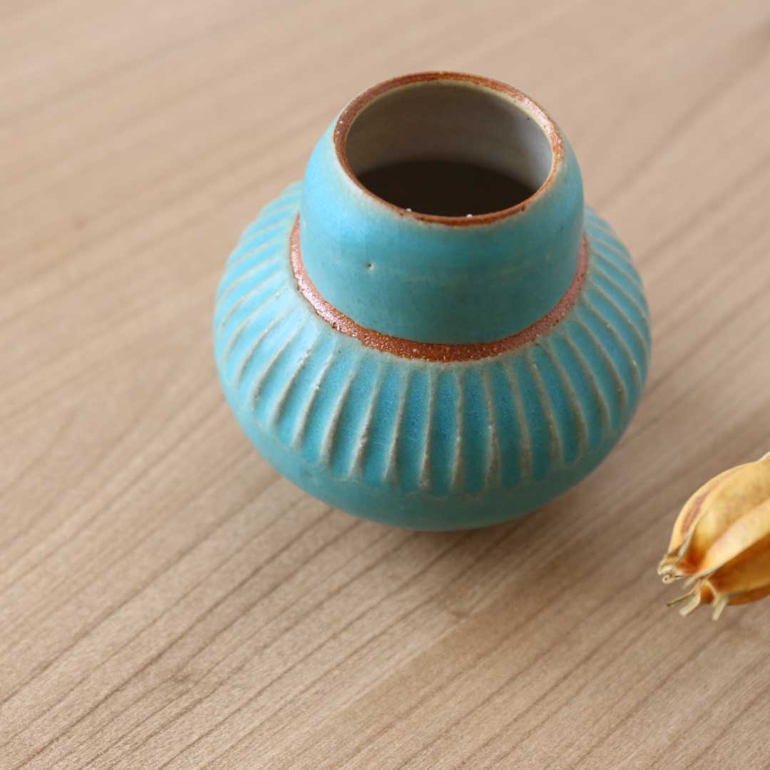 Vase à fleur unique, Shinogi, bleu turc, Bukyo