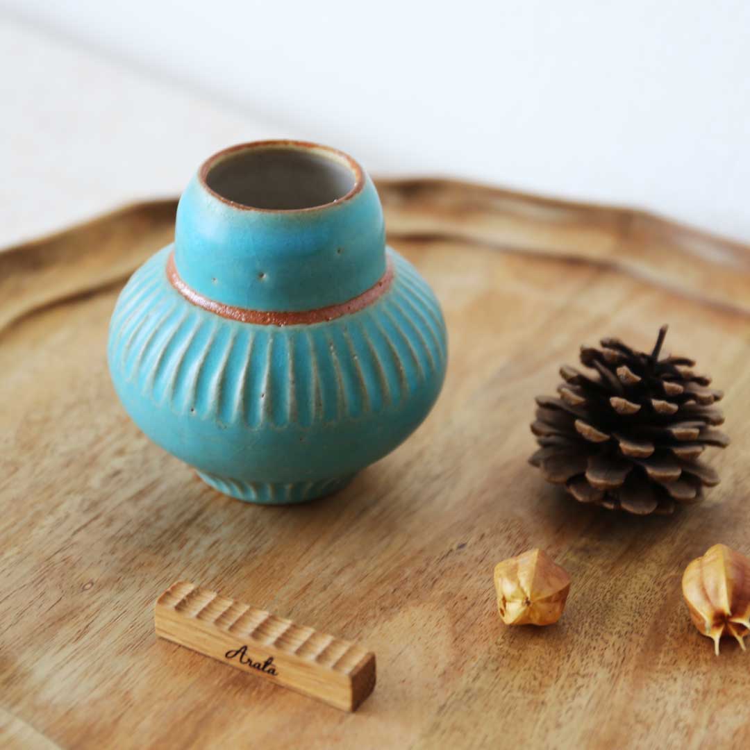 Vase à fleur unique, Shinogi, bleu turc, Bukyo