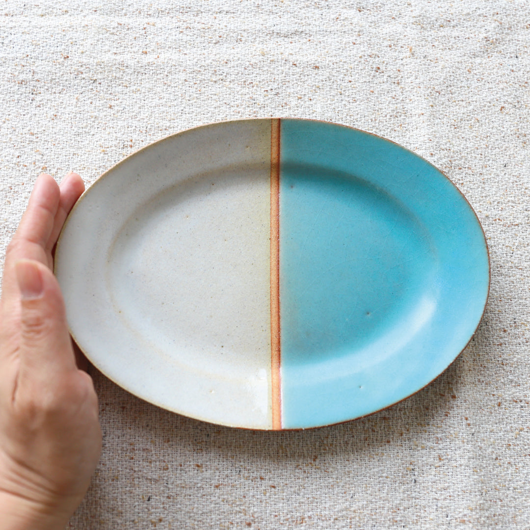 Coffret cadeau assiette et tasse ovales bleu turc, Bukyo