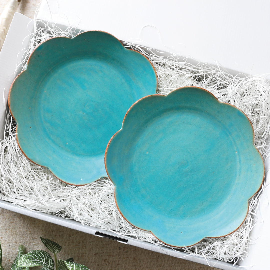 Assiette à fleurs, bleu turc, cadeau pour deux, Bukyo