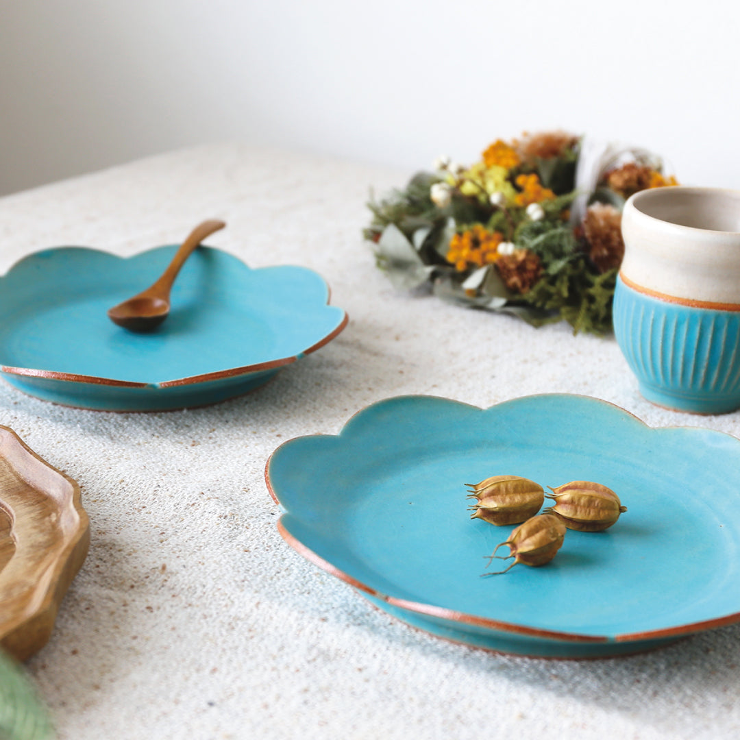 Assiette à fleurs, bleu turc, cadeau pour deux, Bukyo