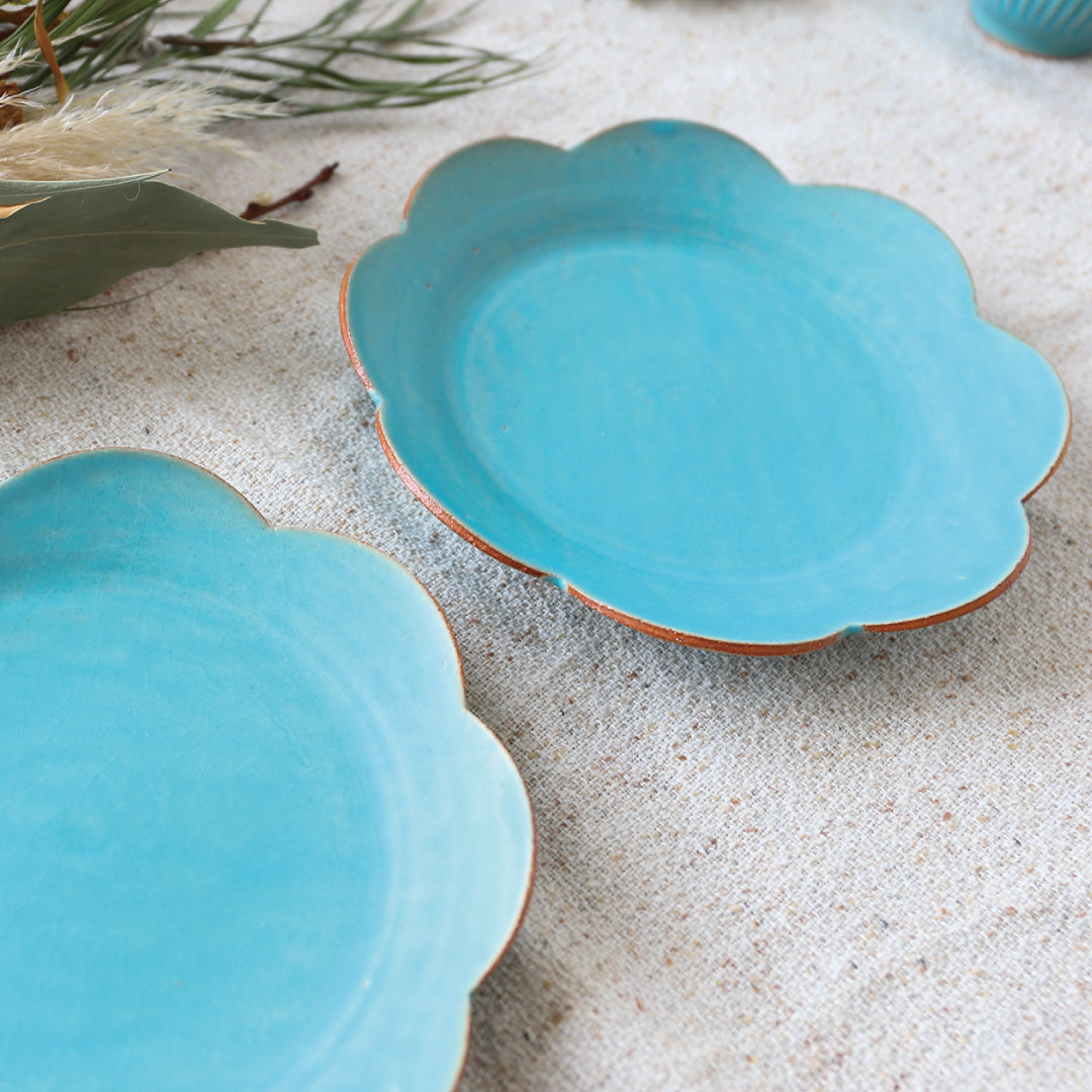 Assiette à fleurs, bleu turc, cadeau pour deux, Bukyo