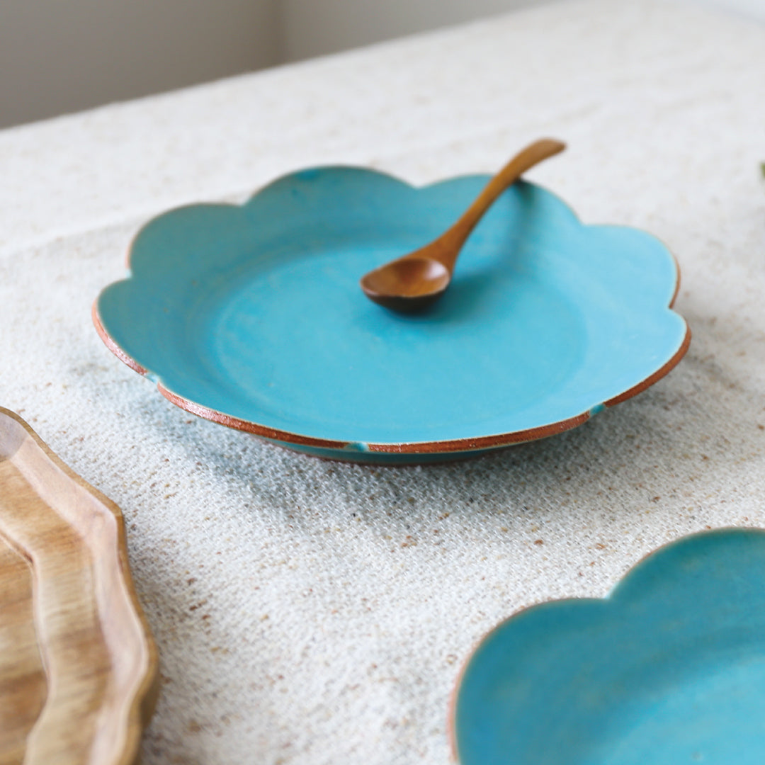 Assiette à fleurs, bleu turc, cadeau pour deux, Bukyo