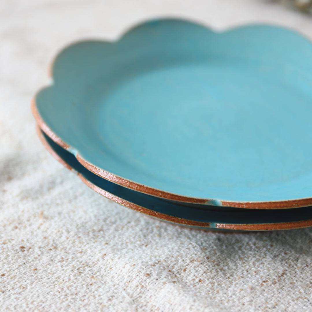 Assiette à fleurs, bleu turc, cadeau pour deux, Bukyo