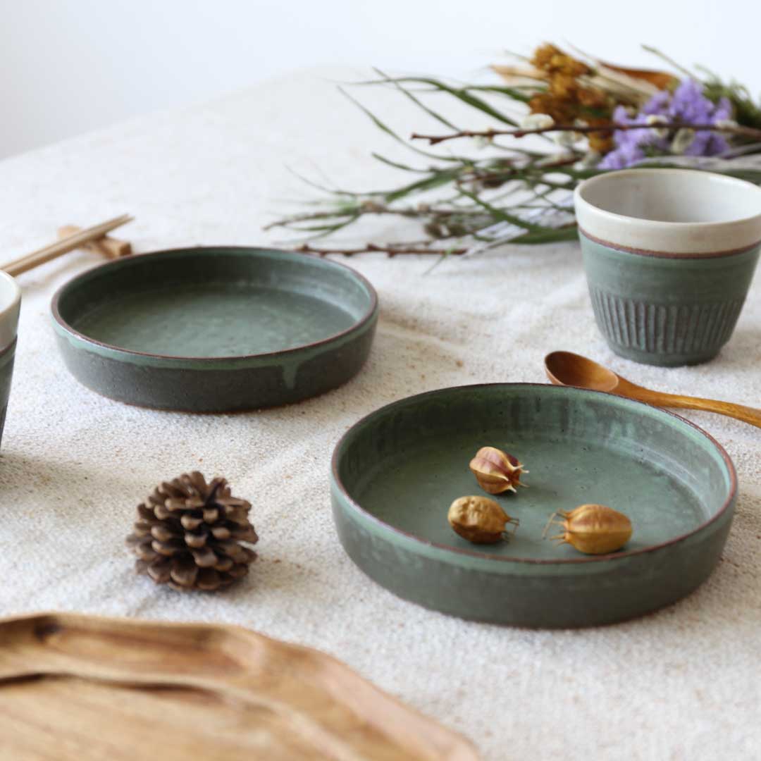 Ensemble de pots de pointe, vert gazon, four Bukyo, coffret cadeau