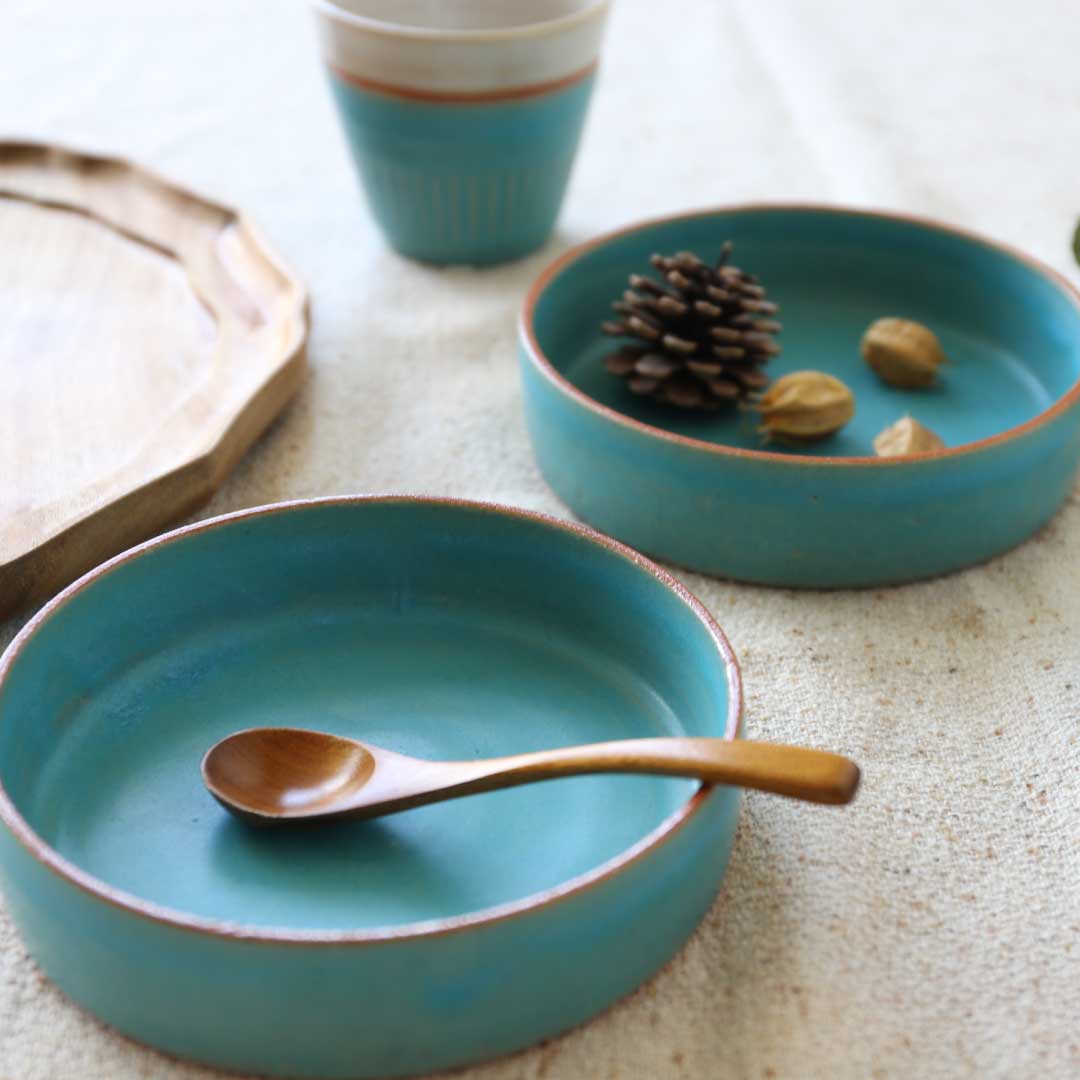 Ensemble de bols à bords tranchants, bleu turc, four Bukyo, coffret cadeau