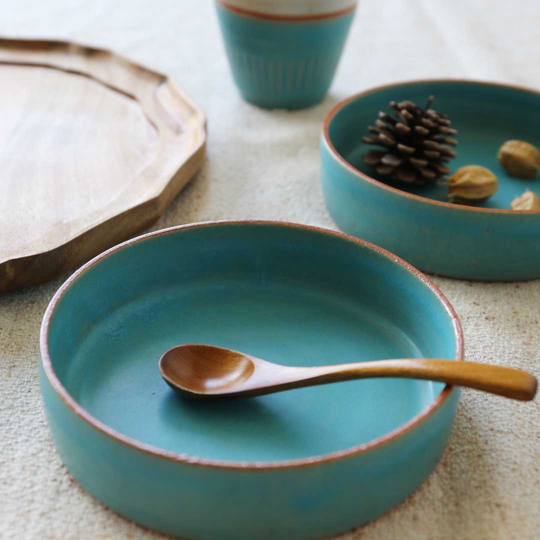 Ensemble de bols à bords tranchants, bleu turc, four Bukyo, coffret cadeau