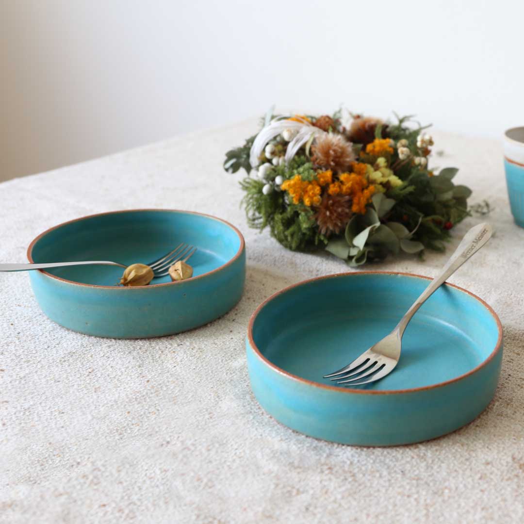 Ensemble de bols à bords tranchants, bleu turc, four Bukyo, coffret cadeau