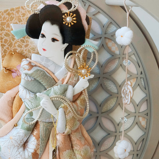 羽子板 縁 - en - グレージュ・アクリルケース 押絵羽子板飾り