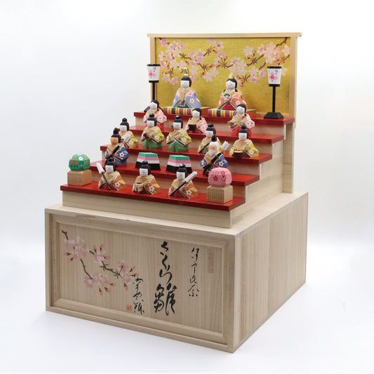 雛人形 伊予一刀彫り さくら雛 五段 十五人飾り【南雲作】