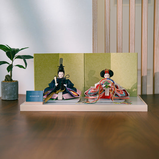KIMONO Hina Dolls 6. Plaid Style Prince and Princess Decoration Canvas Hina Dolls