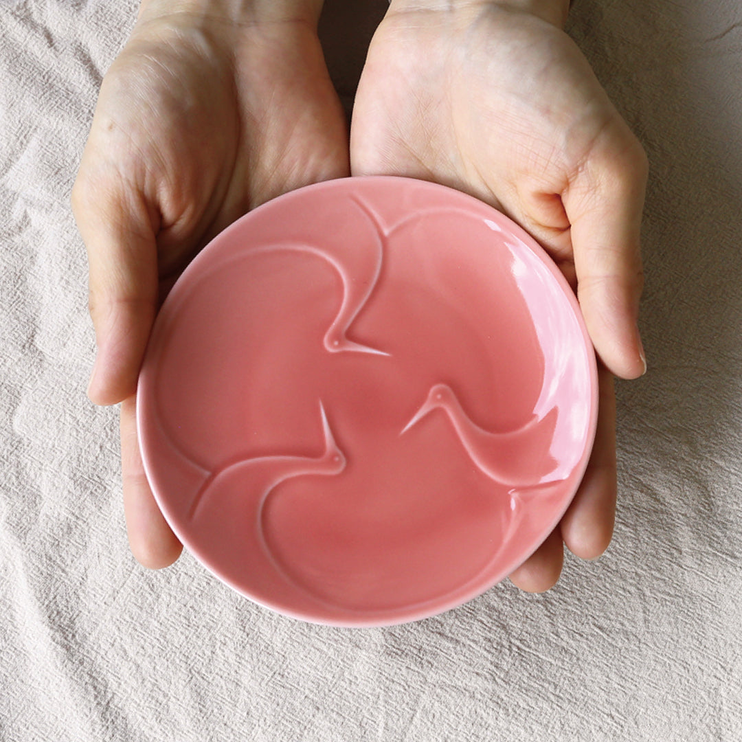 【美濃焼】小皿セット-鶴レリーフ-