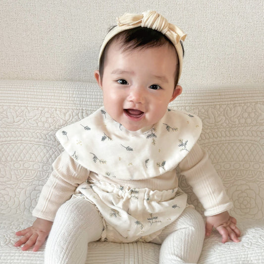 出産祝い 3点セット《 ミモザ 》スタイ&ブルマ&リブヘアバンド