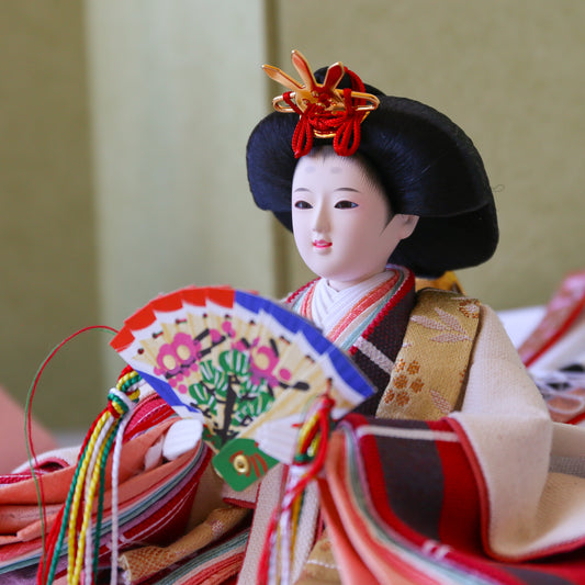 KIMONO Hina Dolls 6. Plaid Style Prince and Princess Decoration Canvas Hina Dolls