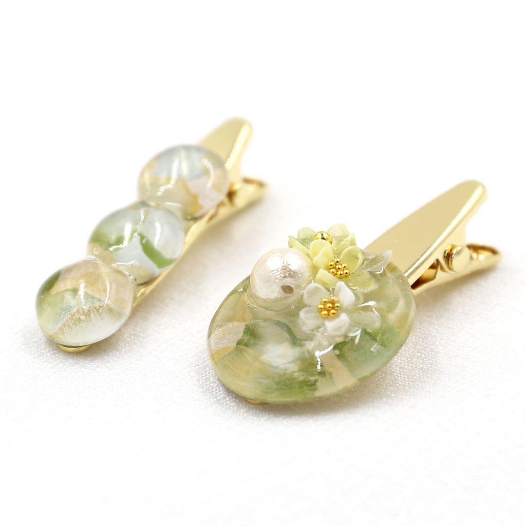つまみ細工のヘアアクセサリー3つセット<黄色>