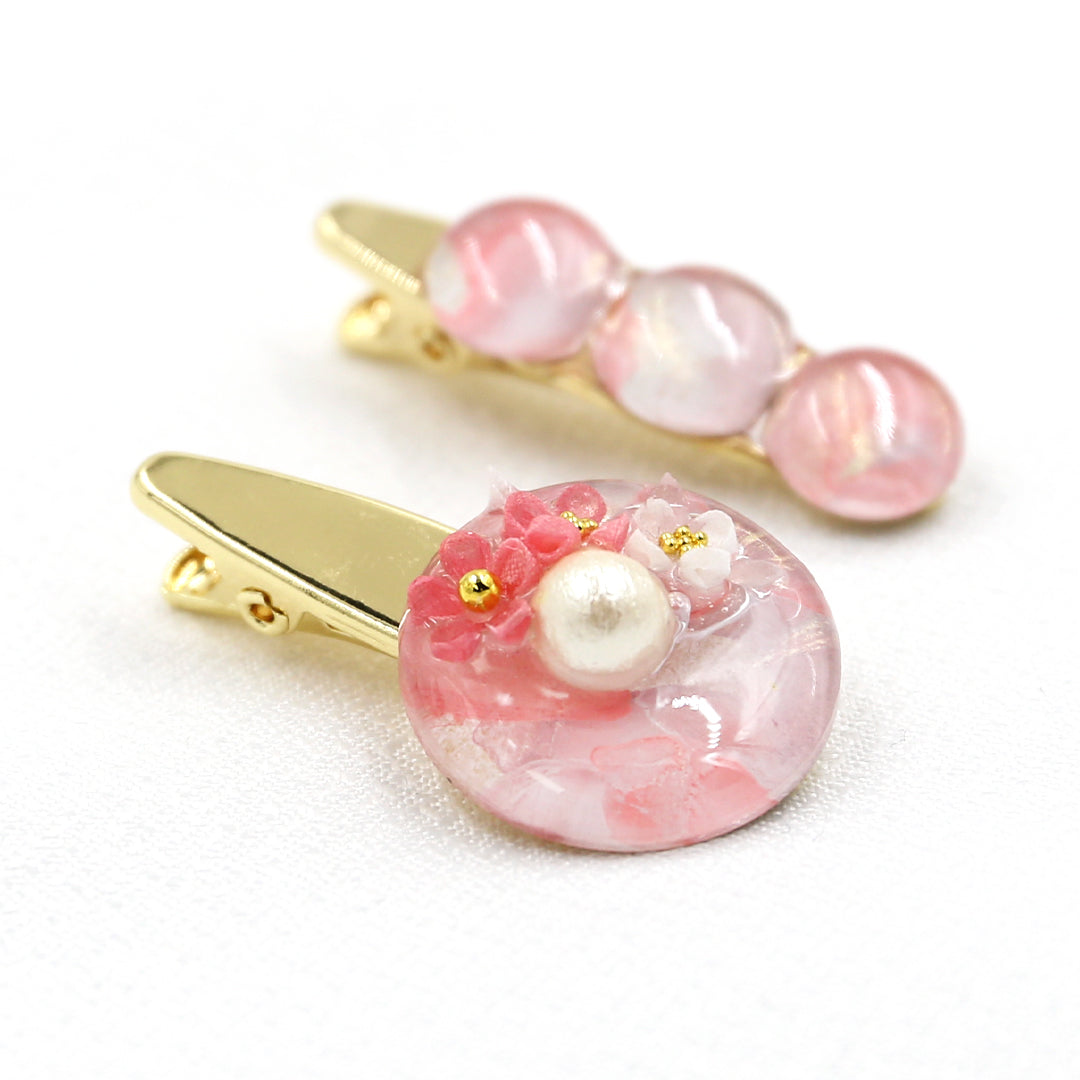 つまみ細工のヘアアクセサリー3つセット<桃色>