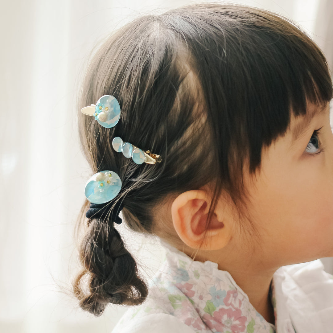 つまみ細工のヘアアクセサリー3つセット<黄色>