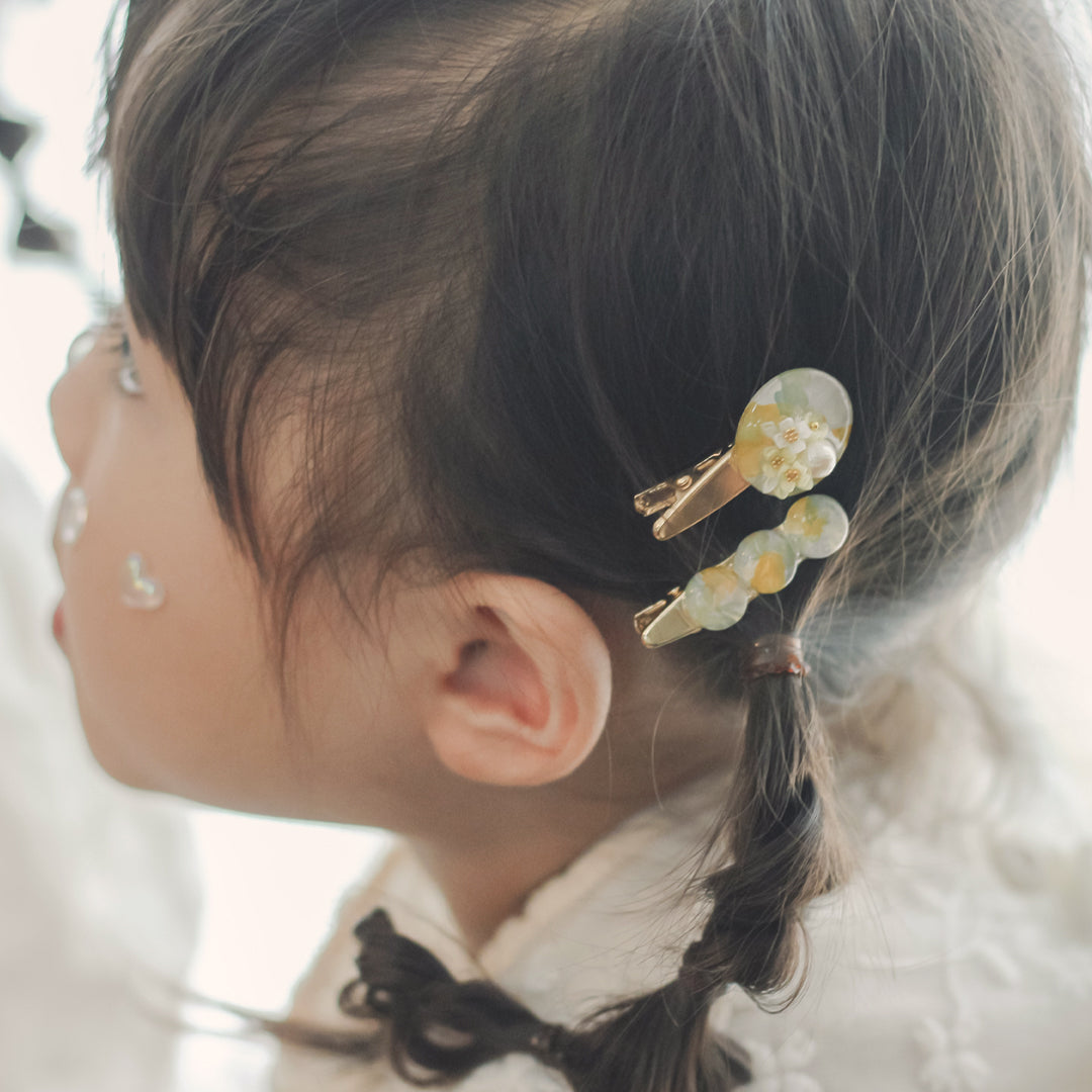 つまみ細工のヘアアクセサリー3つセット<黄色>