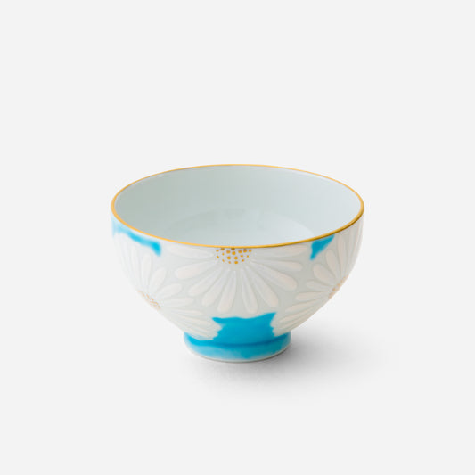 [Nishikawa Teizaburo Shoten] Kumidashi bowl, white chrysanthemum blue ground