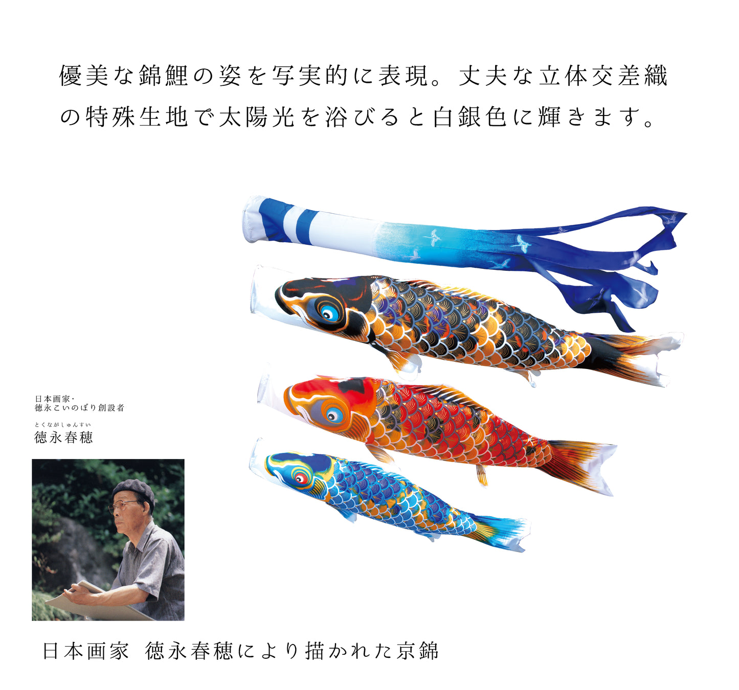 Present hand-dyed Yuzen carp [Kyo Nishiki] 6-piece garden set (arrow, rope + pole) in gift box Tokunaga carp streamer garden set 