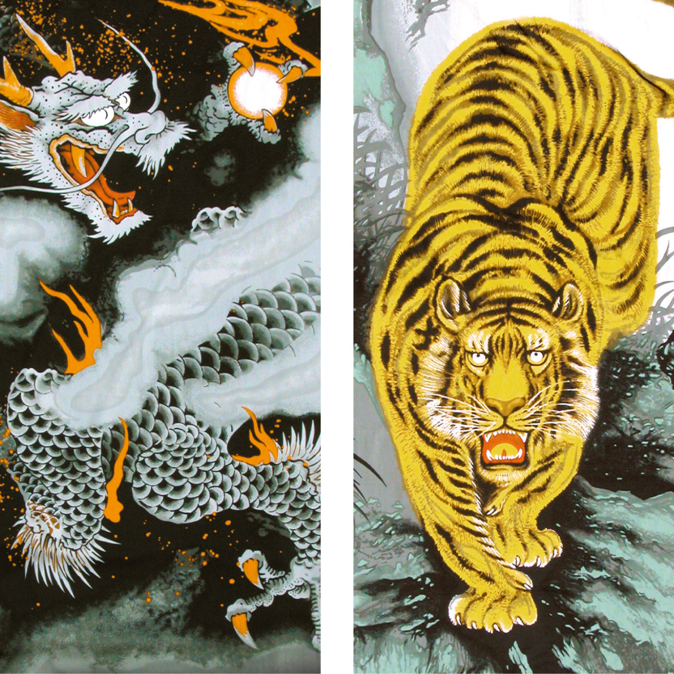 極上山水　龍虎之図兜『双龍』