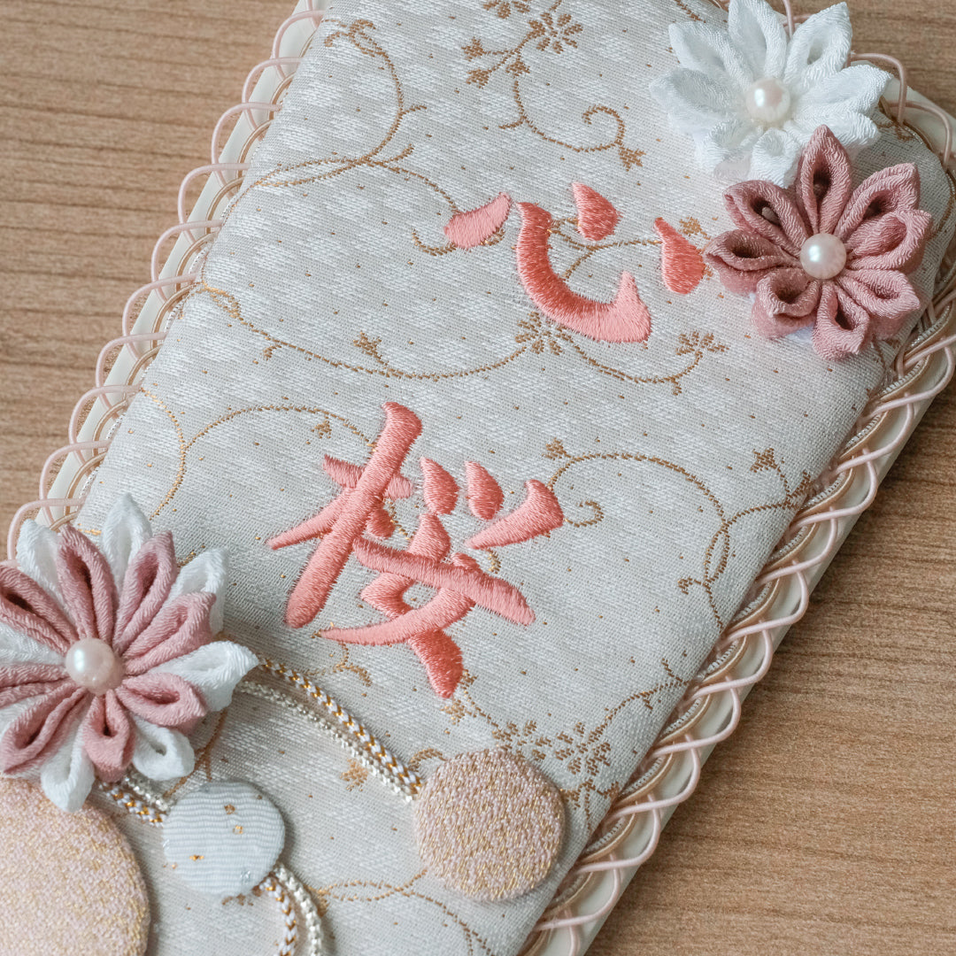 正絹刺繍名入れ羽子板飾り　ローズ　刺繍名前旗