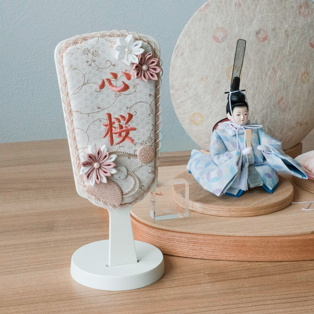正絹刺繍名入れ羽子板飾り　ローズ　刺繍名前旗
