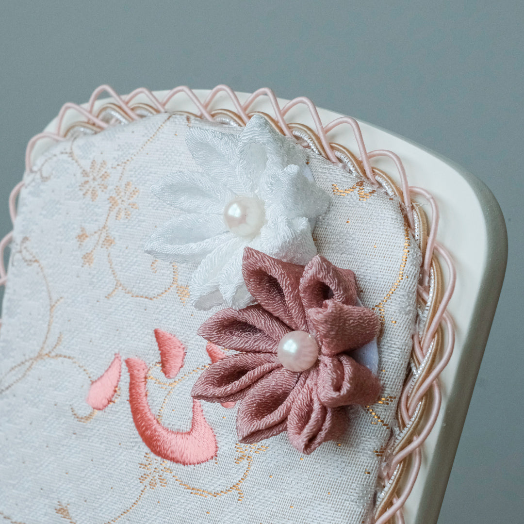 正絹刺繍名入れ羽子板飾り　ローズ　刺繍名前旗