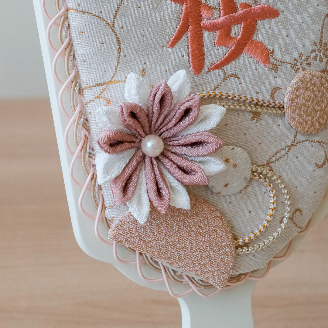 正絹刺繍名入れ羽子板飾り　ローズ　刺繍名前旗