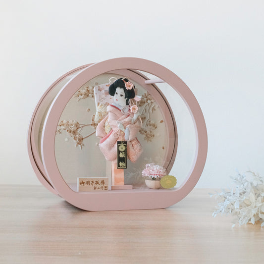 羽子板 鞠 - mari - 　くすみピンク・アクリルケース　押絵羽子板飾り