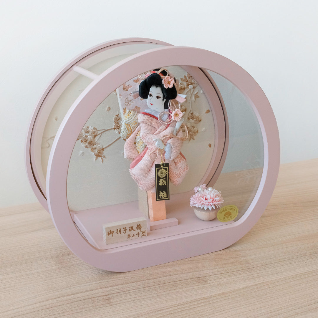 羽子板 鞠 - mari - 　くすみピンク・アクリルケース　押絵羽子板飾り