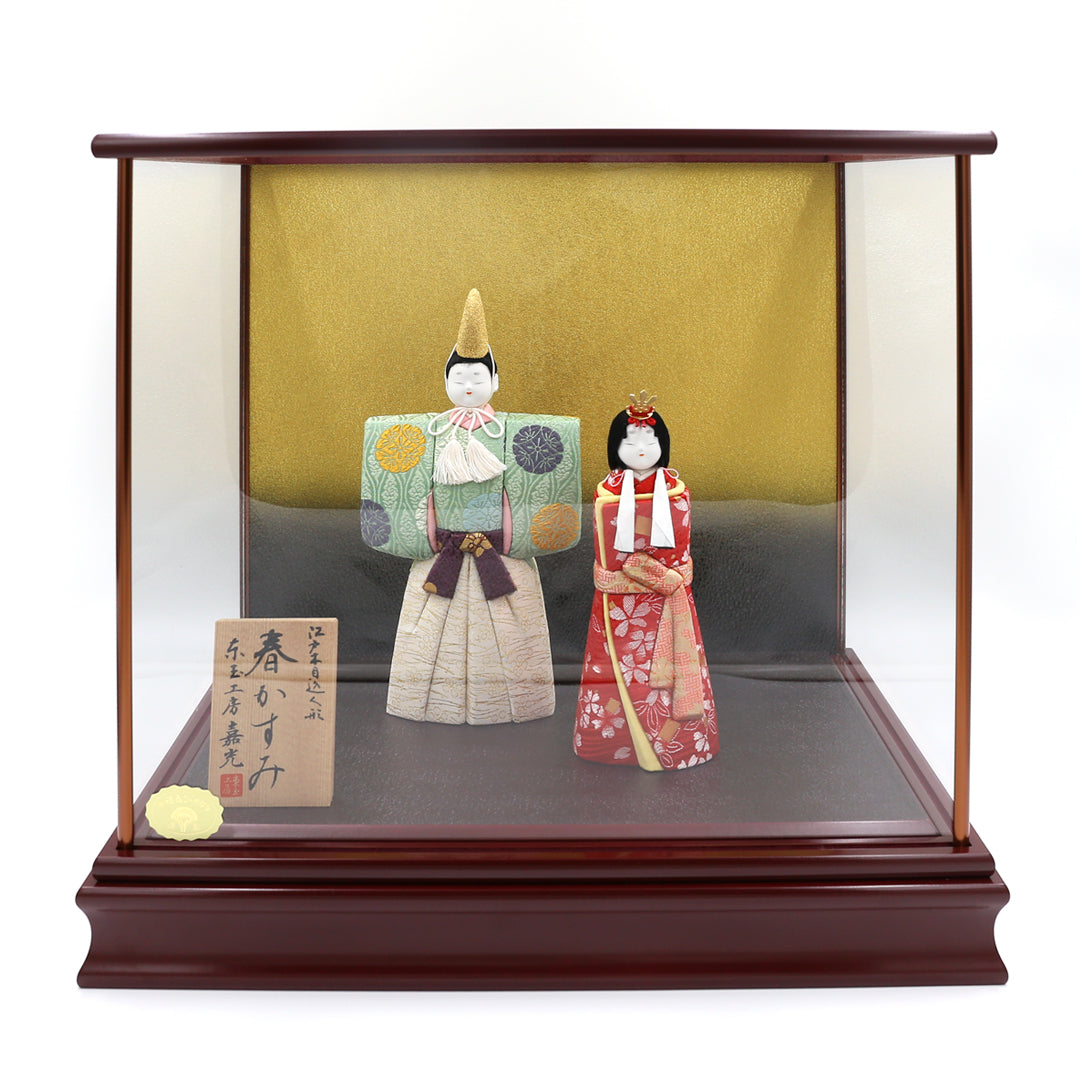 [Hina Dolls] "Spring Kasumi" Kimekomi Hina Imperial Prince Decoration in glass case Totama Kobo Made by Yoshimitsu Nomura