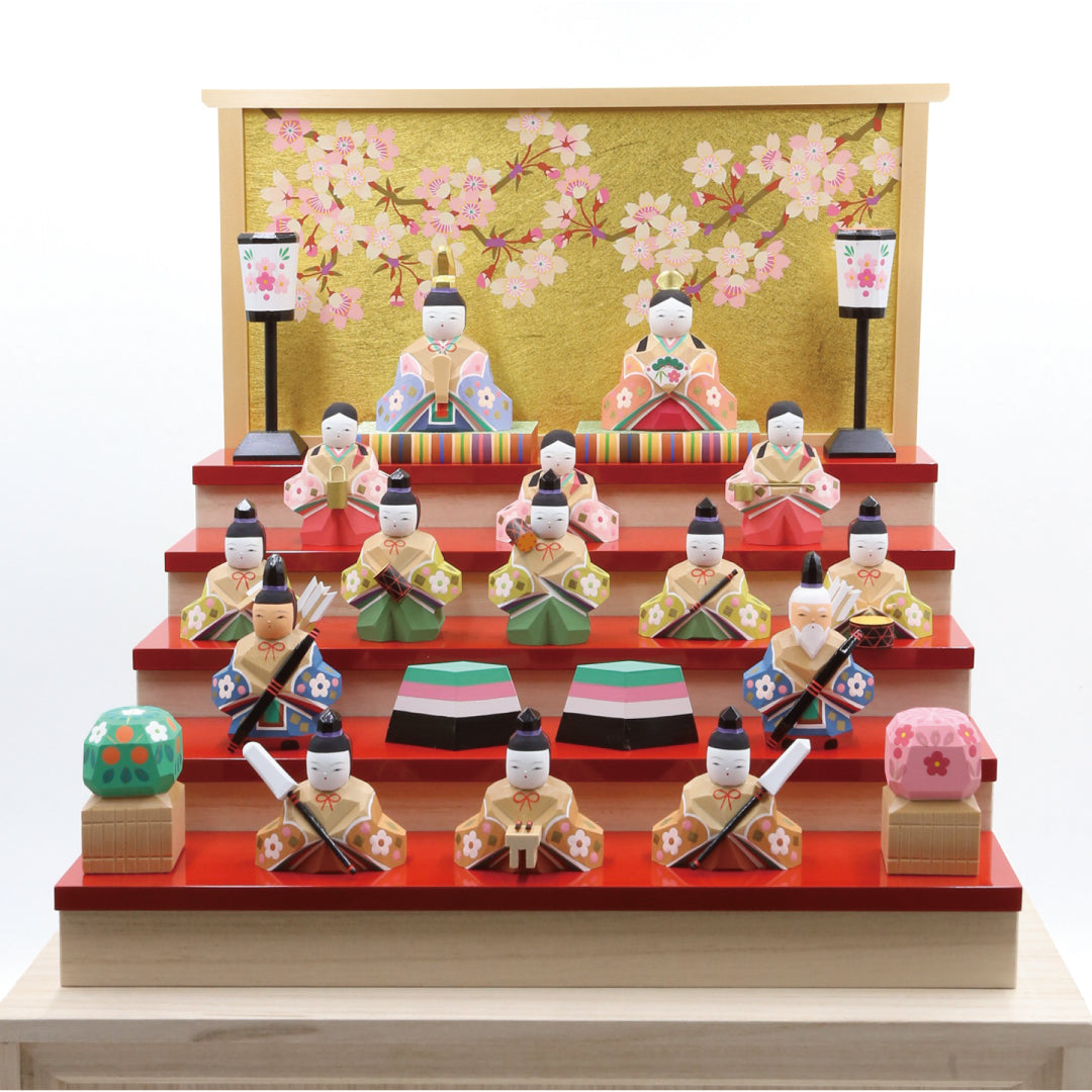 雛人形　伊予一刀彫り さくら雛　五段  十五人飾り【南雲作】