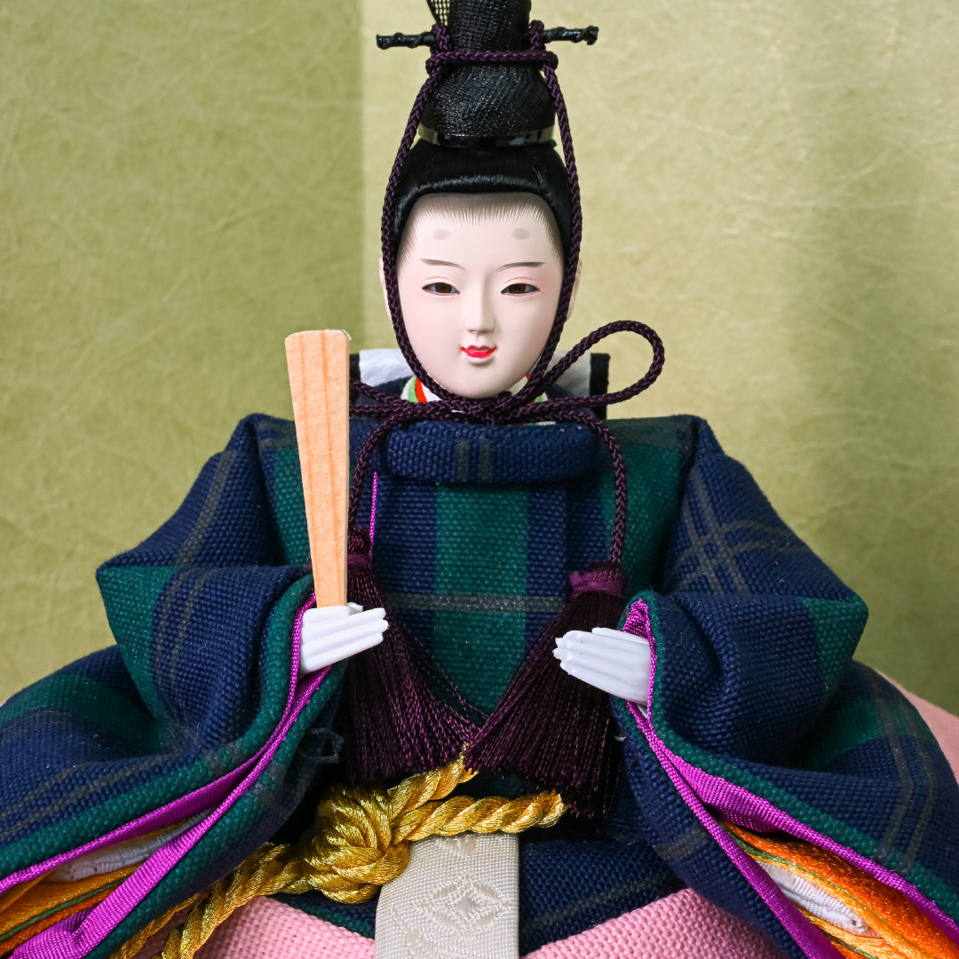 KIMONO Hina Dolls 6. Plaid Style Prince and Princess Decoration Canvas Hina Dolls 