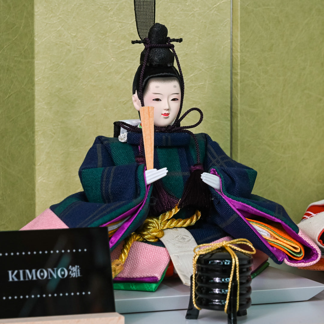 KIMONO Hina Dolls 6. Plaid Style Prince and Princess Decoration Canvas Hina Dolls 