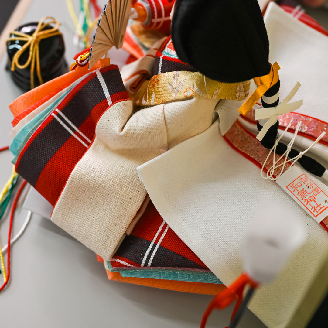 KIMONO Hina Dolls 6. Plaid Style Prince and Princess Decoration Canvas Hina Dolls 