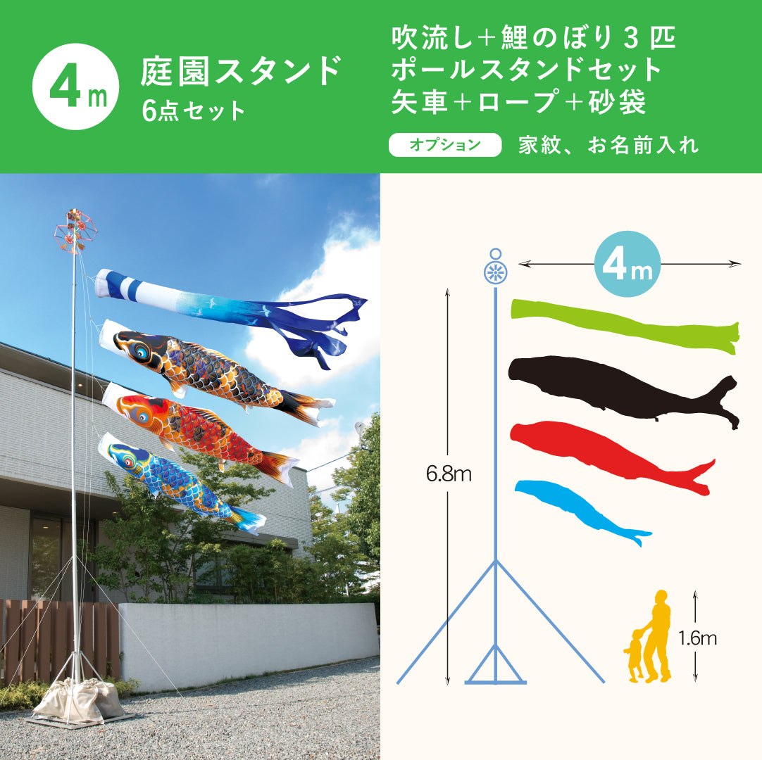 Presented Hand-dyed Yuzen Koi [Kyonishiki] 6-piece Garden Stand Set