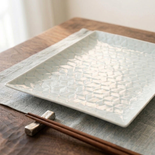 【美濃焼】角皿　網代  - 白 -