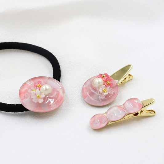Set of 3 tsumami hair accessories (pink) 